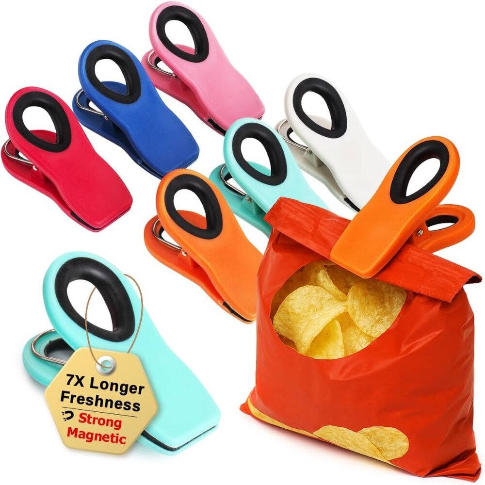 Chip Clips, Magnetic, 6 Pack, Bag Clips, for Chips, Food Packages, for Fridge